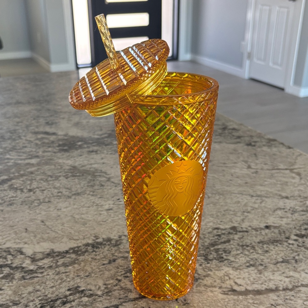 Starbucks Gold/Yellow Textured Tumbler with Lid